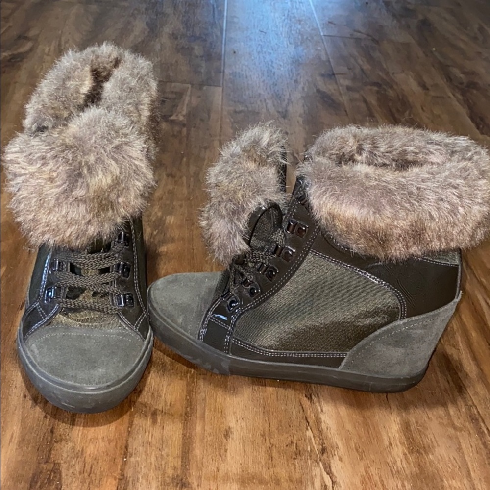 Aldo Olive Faux Fur Sneaker Wedge